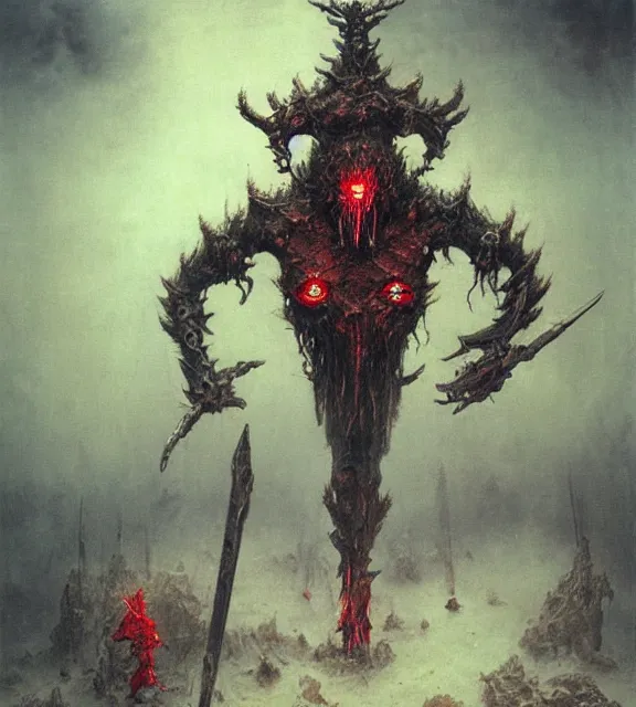 Image similar to chaos berserker in hellish armor concept, beksinski, trending on artstation