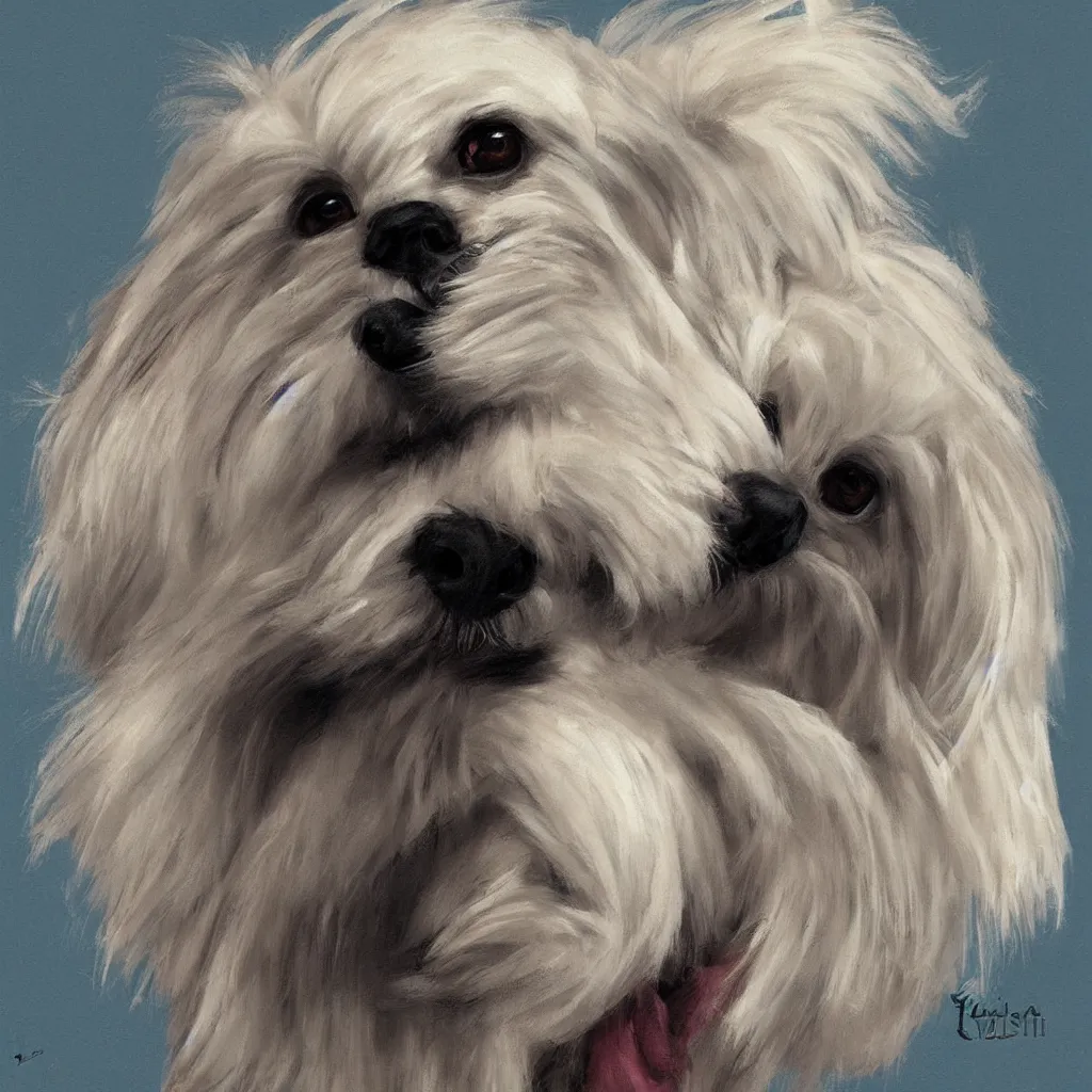 Image similar to a maltese terrier, concept art by yulia zhuchkova, lord raven art print,