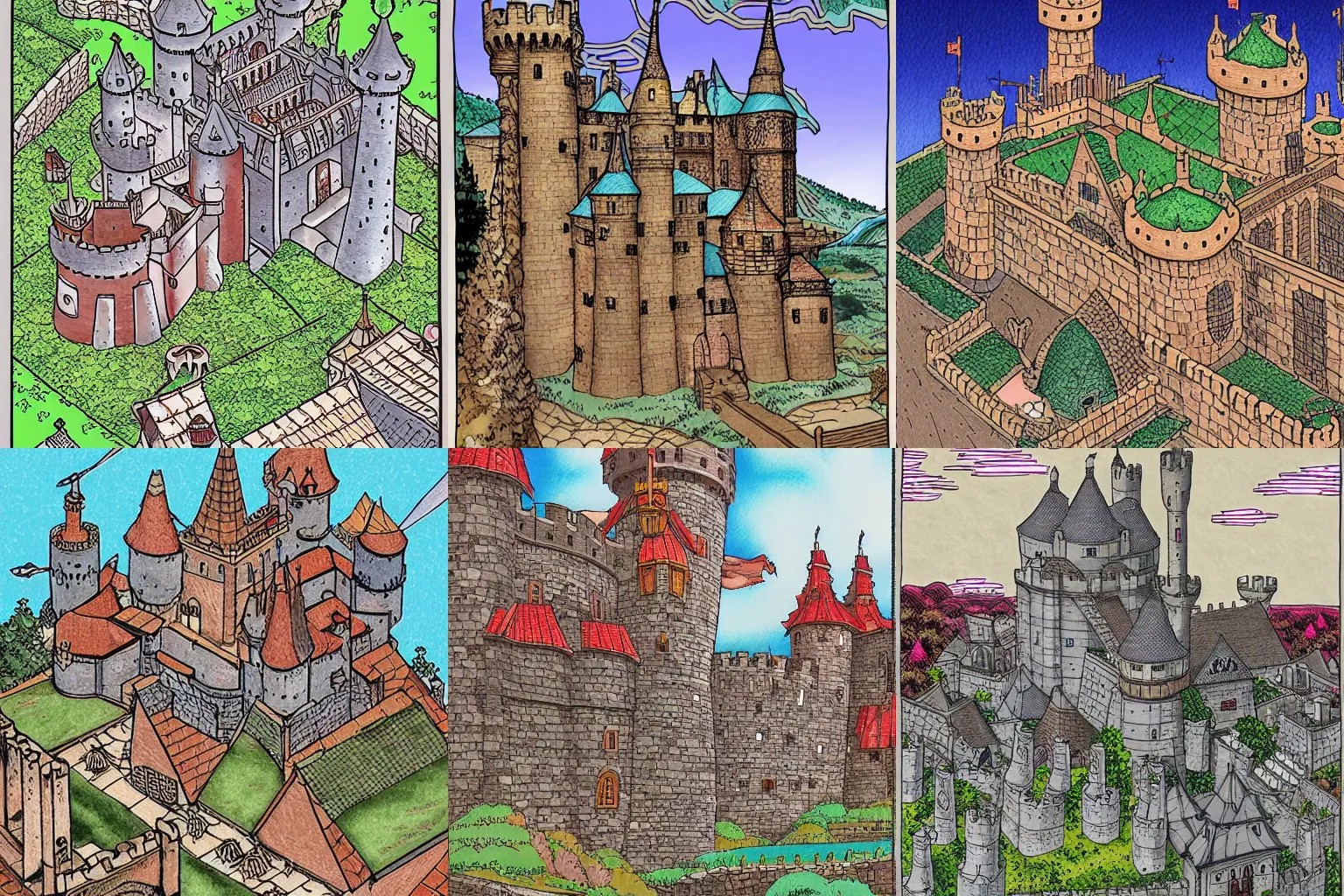 Prompt: medieval castle, colored, by Masashi Kishimoto