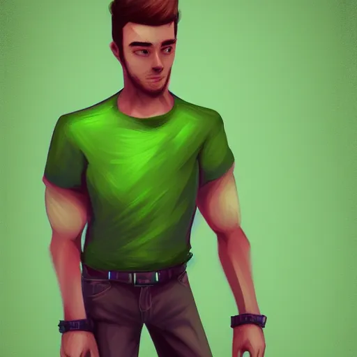 Image similar to a digital painting of a man in a green shirt, concept art by mor than, deviantart contest winner, digital art, official art, concept art, 2 d