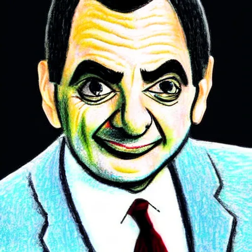 Image similar to mr bean drawn by a five year old, crayon