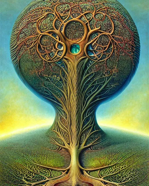 Image similar to tree of life by roger dean and andrew ferez, art forms of nature by ernst haeckel, divine chaos engine, symbolist, visionary, art nouveau, botanical fractal structures, organic, detailed, realistic, surreality