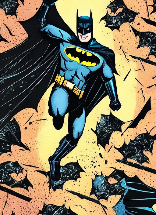 Prompt: batman comic illustration.fight with joker， Ben day dots