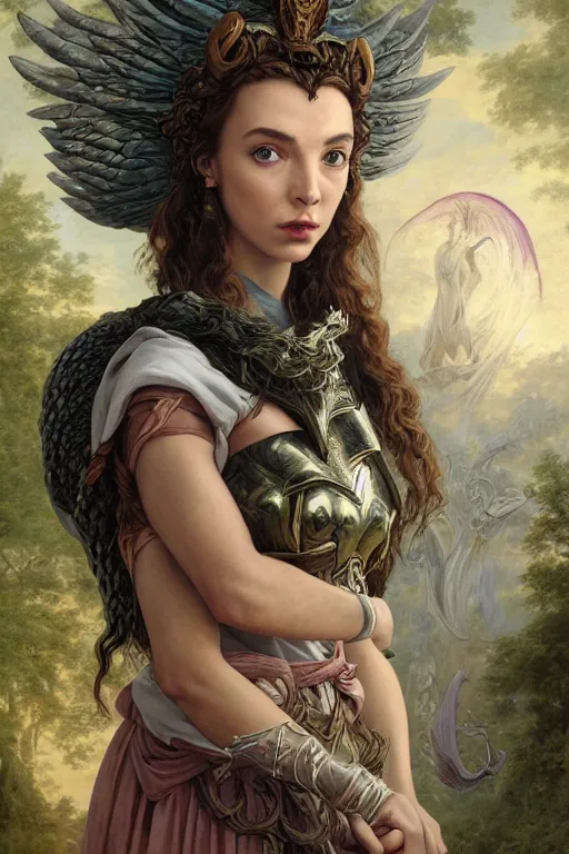 Image similar to A fantasy comic book style portrait painting of a hybrid Jodie Comer, Anya_Taylor-Joy, as a Mystical Valkyrie, Reptilian-Anubis Atlantean Warrior, François Boucher, Oil Painting, unreal 5, DAZ, hyperrealistic, octane render, Regal, Refined, Detailed Digital Art, RPG portrait, William-Adolphe Bouguereau, Michael Cheval, Walt Disney (1937), Steampunk, dynamic lighting, Highly Detailed, Cinematic Lighting, Unreal Engine, 8k, HD