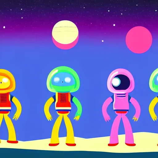 Image similar to anthropomorphic horse aliens partying on mars, style by kurzgesagt