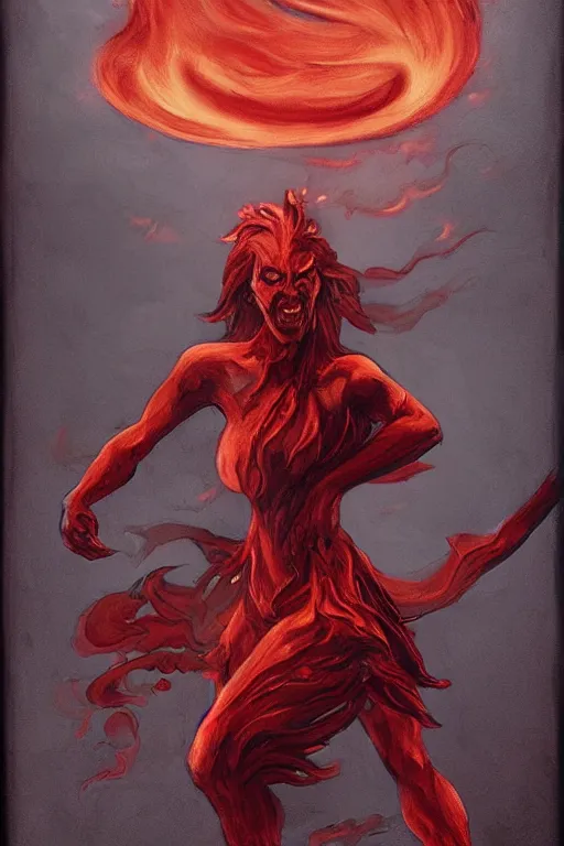 Prompt: Female fire elemental made of black flames with no mouth by Annie Swynnerton and Nicholas Roerich, madness combat, strong dramatic cinematic lighting , blood red sky, grey skin, smooth, sharp focus, extremely detailed