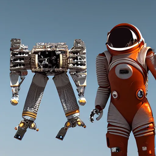 Image similar to photo of robotic spacesuit mechanical design high-tech, mars exploration, futuristic, unreal engine W 1024