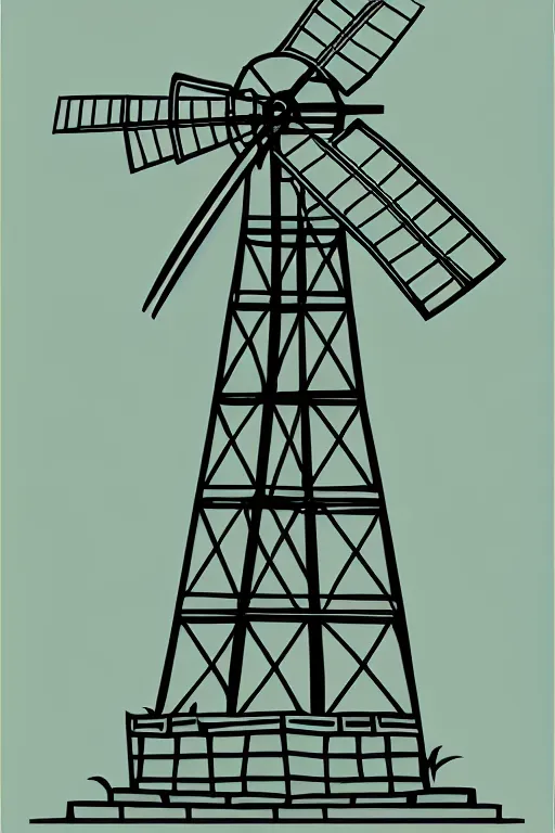 Image similar to minimalist boho style art of a an old windmill, illustration, vector art