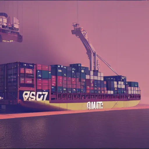 Prompt: an anti-gravity hovering (container vessel) at port in Night City Cyberpunk 2077, muted cyberpunk style, tranquil, desolate, atmospheric, hazy, sweltering, autochrome, 8k, reflections, octane render, unreal engine 5