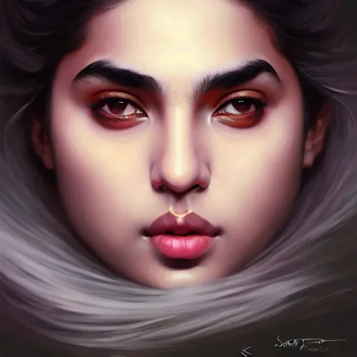 Image similar to Sara Ali Khan , colorful painting on grey scale face, powerful , magic, thunders, dramatic lighting, intricate, wild, highly detailed, digital painting, artstation, concept art, smooth, sharp focus, illustration, art by artgerm and greg rutkowski and alphonse mucha, footage