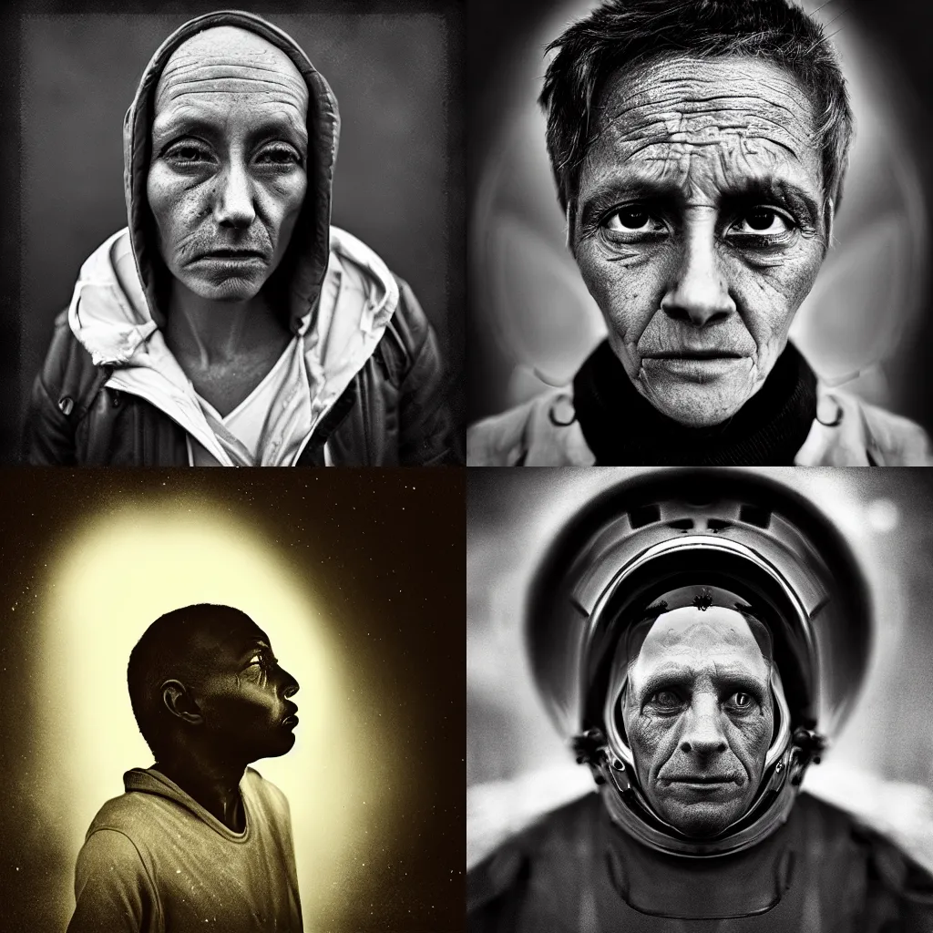 Prompt: photo of a space traveler in the style of Lee Jeffries, award-winning, detailed, 82 mm sigma art