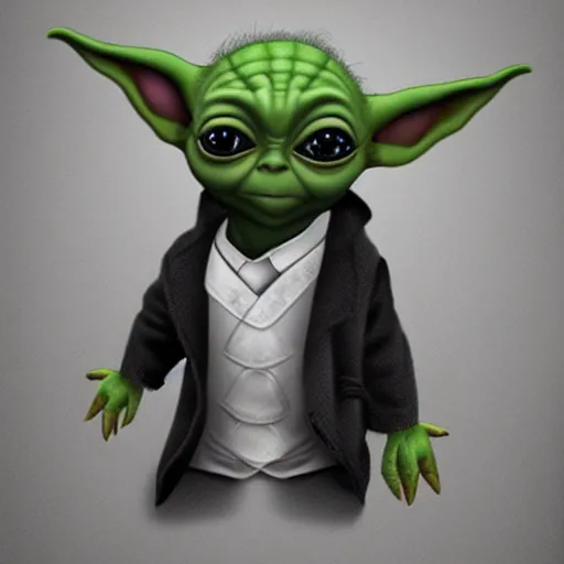 Prompt: baby yoda wearing a suit and tie