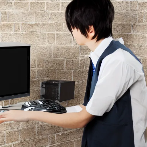 Image similar to angry weeb fan destroy his monitor and smashes his keyboard into the wall after genshin impact shut down, realistic, hdr, clear image, hdd, dynamic lighting, rtx on,