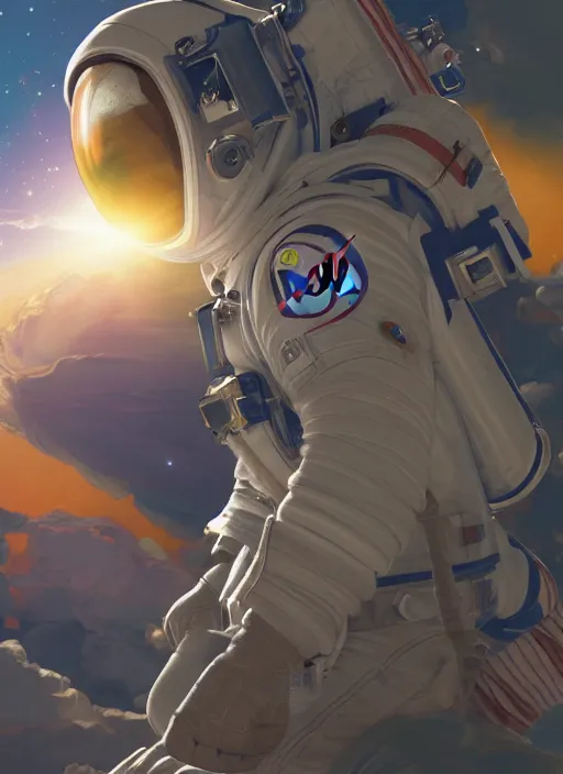 Prompt: Beautiful NASA astronaut in space, screenshot from Breath of the Wild, oil on canvas. Cinematic, hyper realism, realistic proportions, dramatic lighting, high detail 4k
