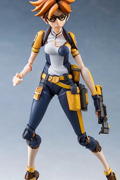 Prompt: still figurine of tracer wearing an elegant summer blouse, official store photo, commercial photo, featured on amiami, 8 k, 8 5 mm, f. 1 4, beautiful composition