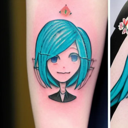 Image similar to tattoo of joe biden marrying hatsune miku