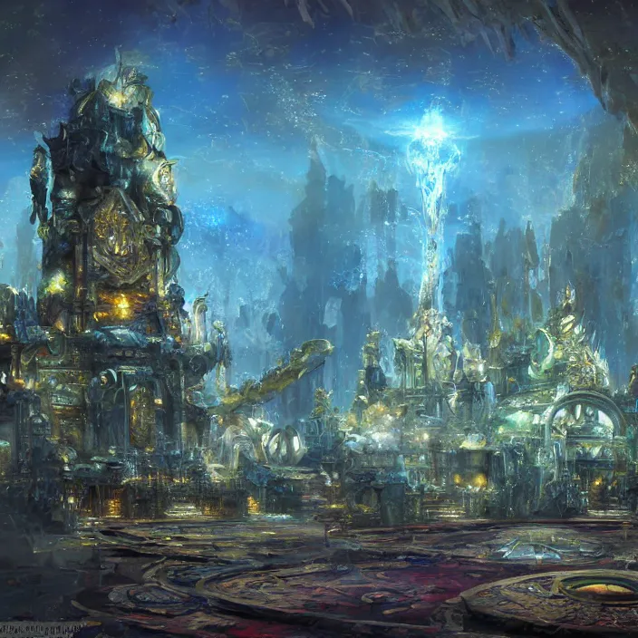 Image similar to opulent turkic temple of starlight, concept art, fantasy, hd, by james gurney, by john berkey