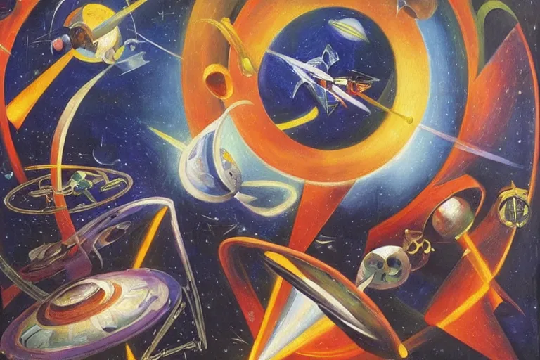 Prompt: space exploration during renaissance by Joseph Stella, Futurism style, oil painting