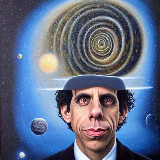 Prompt: an oil on canvas portrait painting of ben stiller, surrealism, surrealist, cosmic horror, rob gonsalves, high detail