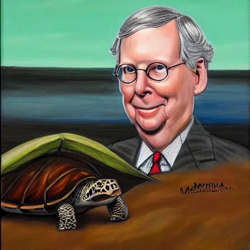 Image similar to oil canvas portrait of mitch mcconnell as a turtle, painted by martha greta kempton