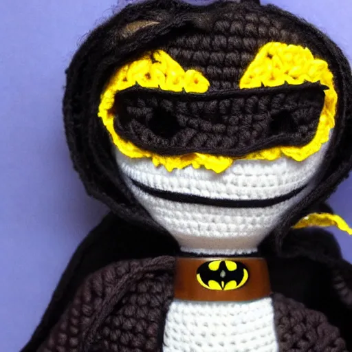 Image similar to crochet doll of snoop dog as batman