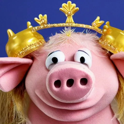 Prompt: pig wearing a gold crown as a Muppet holding a bowl 8k