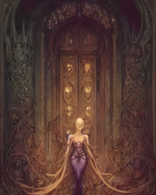 Image similar to a beautiful detailed front view of a dead rotten princess dressed in ornate baroque architecture, ornamentation, elegant, beautifully soft lit, by wayne barlowe, peter mohrbacher, kelly mckernan