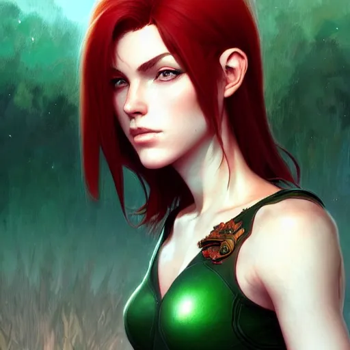 Image similar to beautiful natural teenage femshep, green eyes, red hair intricate, elegant, highly detailed, digital painting, artstation, concept art, smooth, sharp focus, illustration, art by artgerm and greg rutkowski and alphonse mucha and loish and WLOP