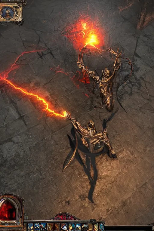 Image similar to Path of Exile, [Sirius], clear [[bronze]] face [mask] with crown, luminous red eyes, male image with [bronze] black bloody armor, sitting on the throne, inside the ruined gothic church, black shadows, red lasers, dark red bloody fog, black-grey smoky tornadoes fly around, [[blood]], Anachronism, painting, dark fantasy, steampunk, 4k, perfect quality,