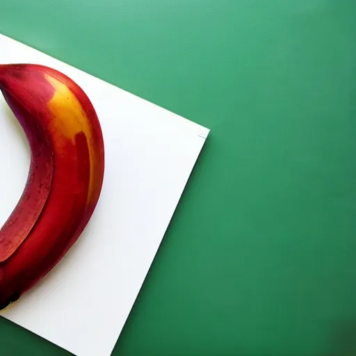 Image similar to photographic image of a red banana, on top of a yellow book, on top of a dining table, detailed, HD, cinematic