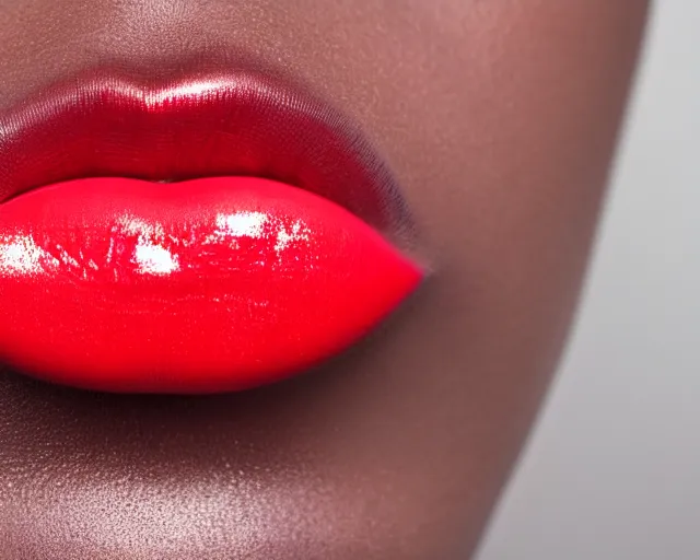 Prompt: big plump lips with red lipgloss reflecting