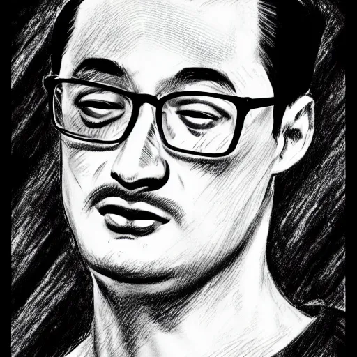 Image similar to A 1950s Style Comic-Like Drawing of Filthy Frank, grainy, realistic, hyperrealistic, very realistic, very very realistic, highly detailed, very detailed, extremely detailed, detailed, digital art, trending on artstation, detailed face, very detailed face, very detailed face, realism, HD Quality, 8k resolution, intricate details, body and head in frame, drawing, inked drawing, comic drawing, neat drawing, 1950s, 50s, in the style of Frank Hampson, in the style of Frank Bellamy, in the style of Dave Gibbons, in the style of Don Lawrence, in the style of Wally Wood