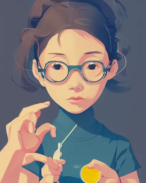 Image similar to a little girl is doing a science experiment. clean cel shaded vector art. minimalist illustration art by lois van baarle, artgerm, helen huang by makoto shinkai and ilya kuvshinov, rossdraws