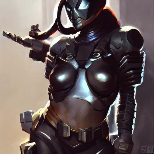 Image similar to greg manchess portrait painting of an armored dark female iron spiderman as overwatch character, medium shot, asymmetrical, profile picture, organic painting, sunny day, matte painting, bold shapes, hard edges, street art, trending on artstation, by huang guangjian, gil elvgren, ruan jia, greg rutkowski, gaston bussiere