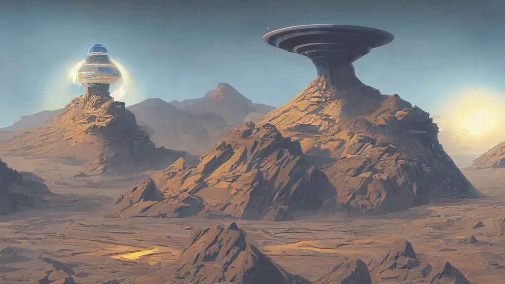 Prompt: a painting in the style of chesley bonestell and in the style of stephan martiniere.