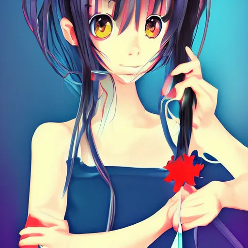 Image similar to portrait of a cute girl holding scissors, anime, digital art,