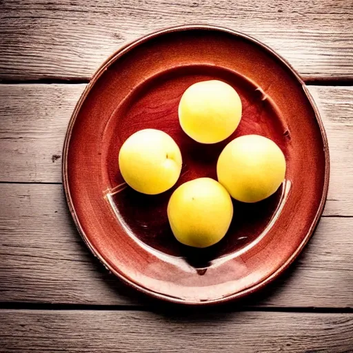 Prompt: Beatiful food photography of Cepelinas on a plate, on a wooden table, sun light on the food