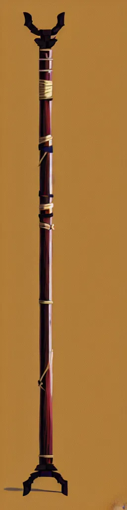 Prompt: picture of a single wooden long straight thin ninja fighting staff with oriental ornaments, weapon, highlight, vertical, centred, highly symmetric, sci - fi, fantasy, japan, dnd, close shot, bright uniform background, award winning, 8 k