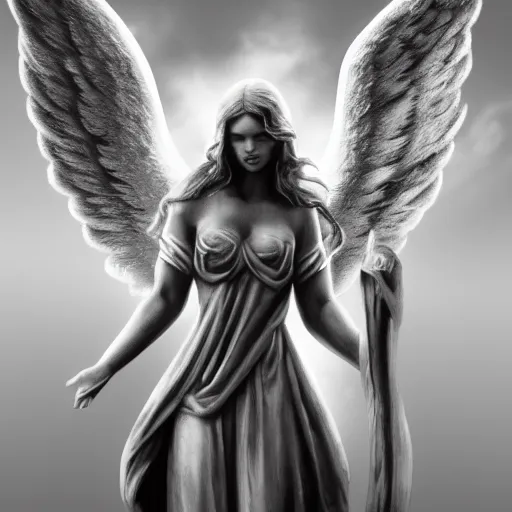 Prompt: Biblically accurate angels, photos of accurate angels, black and white photo, old art, high detail, artstation