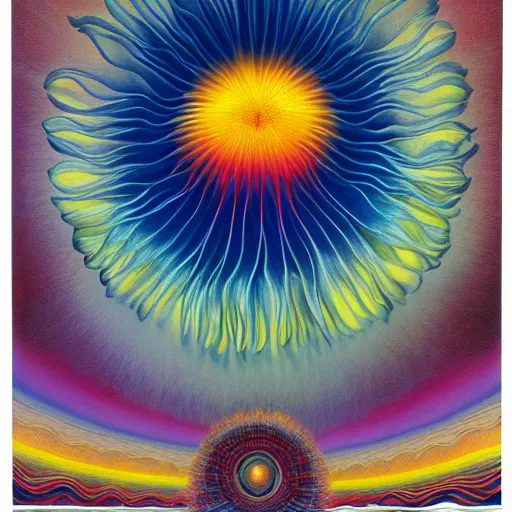 Prompt: Chrysanthemum supernova by Wojciech Siudmak, Vladimir Kush Ernst Fuchs, oil on matte canvas, backlite