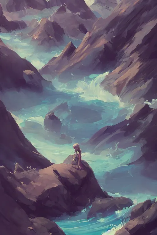 Prompt: mountaintop water by loish trending on artstation deviantart