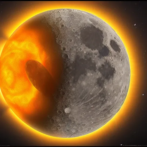 Image similar to Digital art of Moon and Sun close together, 8k, trending on artstation
