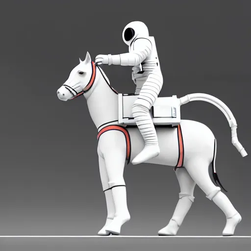 Image similar to an astronaut standing on the ground and a small trippy aggressive centaur standing on that poor human being standing on all fours astronaut raising his arms up, the horse is on his shoulders and grabbing them, minimalist style, 3 d render, isometry