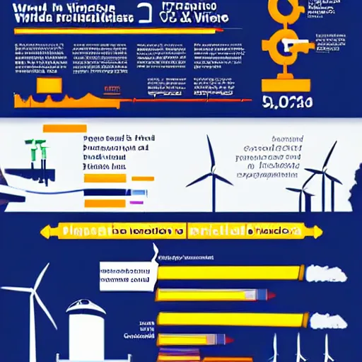 Image similar to pipes, windmills, energy facility, hydrogen produktion, value chains, infographic style