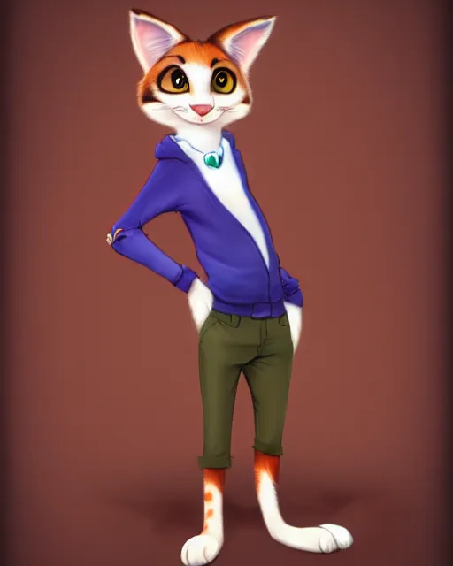 Image similar to digital painting, full body of anthropomorphic furry female calico cat in style of zootopia, female fursona, furry furaffinity, 4 k