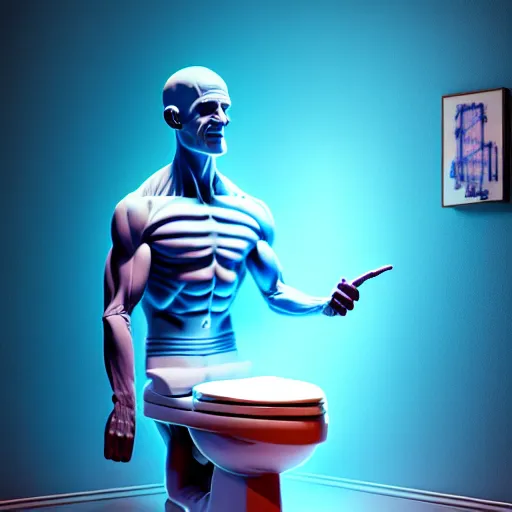 Prompt: Digital art Very High detailed Dr.Manhattan in Ukrainian village house by Taras Shevchenko, siting on a toilet, photorealism, by Beeple, rendered in Octane render