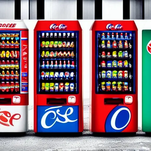 Prompt: a pepsi - style vending machine on a deserted summer street full of cans of coca - cola, cinematic composition, artstation, concept art