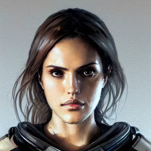 Prompt: portrait of a woman by greg rutkowski, eiza gonzalez as a weyland - yutani mercenary, from aliens franchise, she is about 3 0 years old, military composure, wearing white and black colored tactical gear, highly detailed portrait, digital painting, artstation, concept art, smooth, sharp foccus ilustration, artstation hq