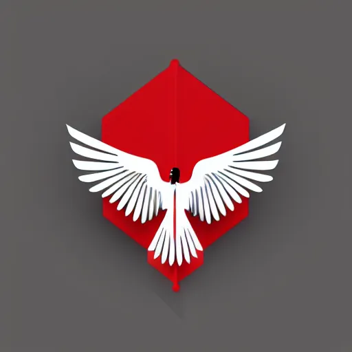 Image similar to white eagle flying above an open black book, icon, red background, vector, simple logo, cgsociety, artstation, octane render