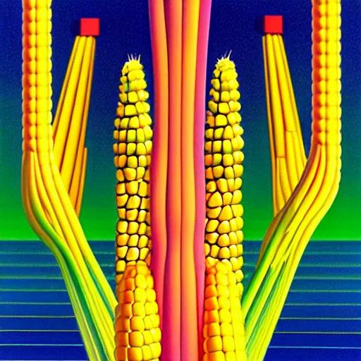 Prompt: corn by shusei nagaoka, kaws, david rudnick, airbrush on canvas, pastell colours, cell shaded, 8 k